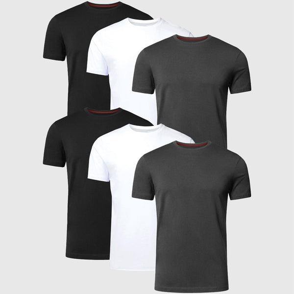 Rundhals-T-Sshirt | 6er-Pack | holzkohle - WEISS - SCHWARZ - Full Time Sports Germany 