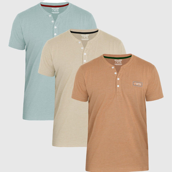 Henley T-Shirts | STONE-LAGOON-TAN - 3er-Pack - Full Time Sports Germany 