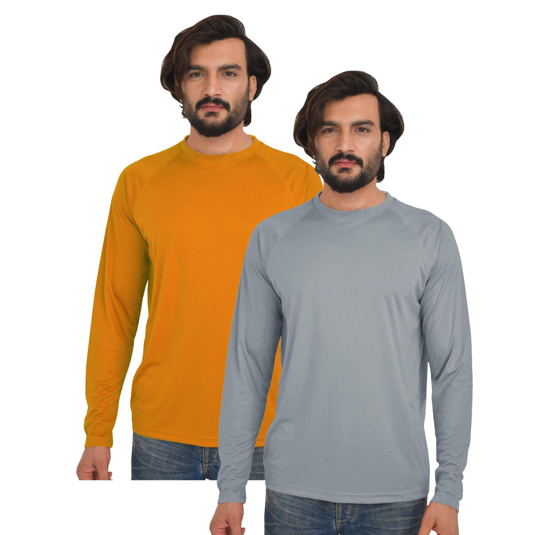 POLYESTER FULL SLEEVE T-SHIRTS | YELLOW - LIGHT GREY - Full Time Sports Germany 